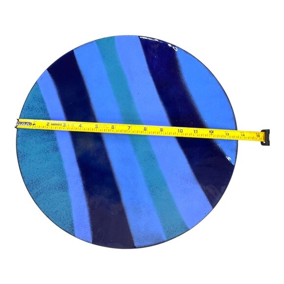 Large 13" Enamel On Copper MCM Striped Blue Handcrafted Gradient Plate Bowl - Picture 5 of 5